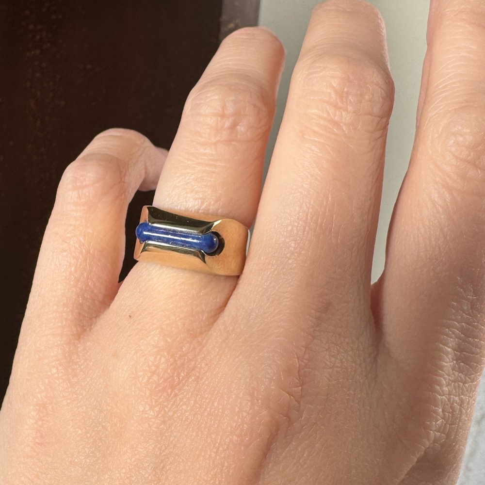 14K Gold and Lapis Pinky Ring - Picture 5 of 8